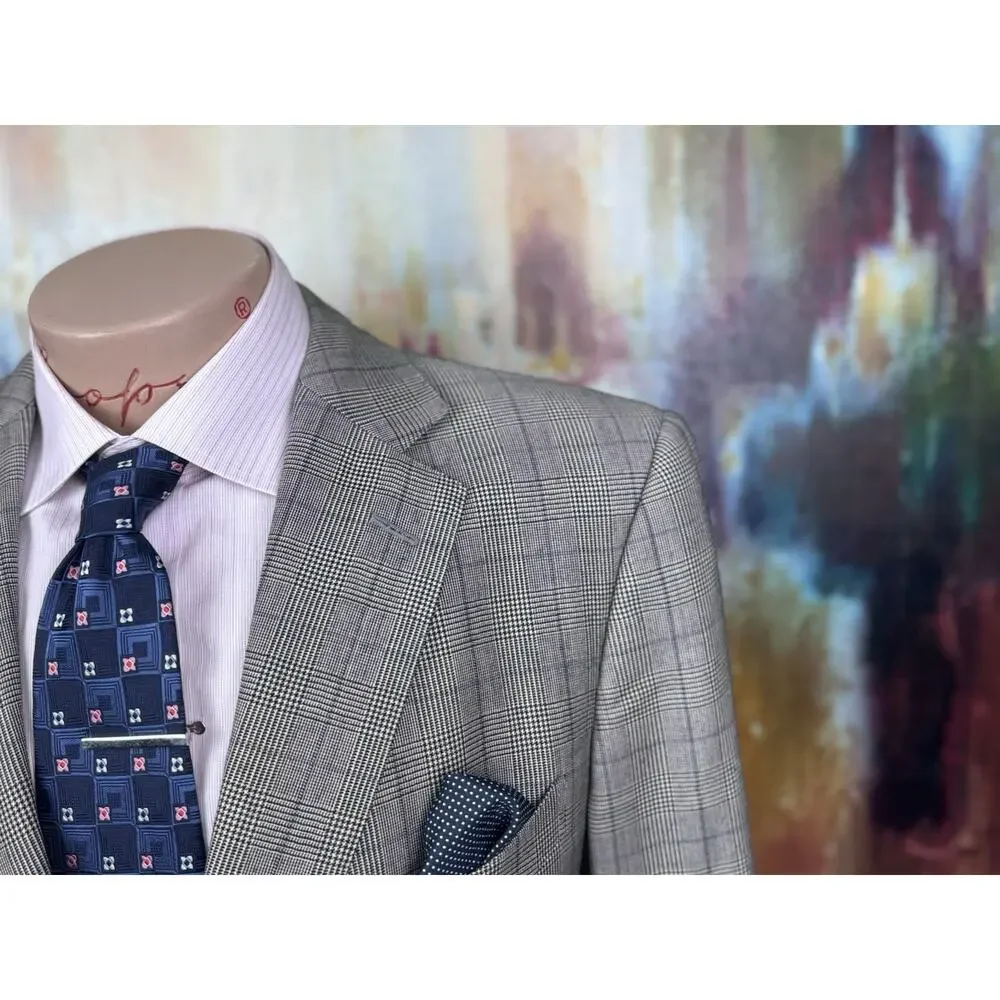 Dunhill Mens Made In Italy Gray Glencheck Blazer 42R Slim Fit